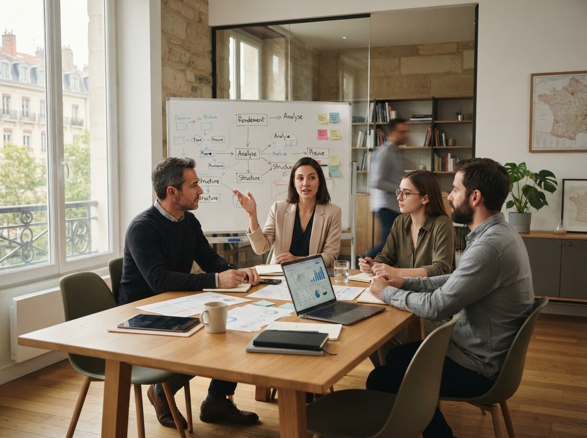 Foudre Rendecte — équipe d'analystes travaillant sur les modèles de données d'investissement